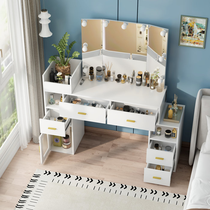 Latitude Run® Jamaiyah Large Vanity Desk with Storage Shelves, 5